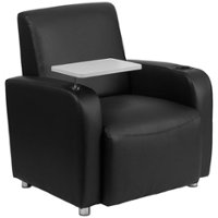 Flash Furniture - George Rectangle Contemporary Leather/Faux Leather Tablet Arm Chair - Upholstered - Black - Front_Zoom