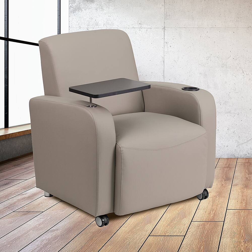 Alt View 12. Alamont Home - George Rectangle Contemporary Leather/Faux Leather Tablet Arm Chair - Upholstered - Gray.