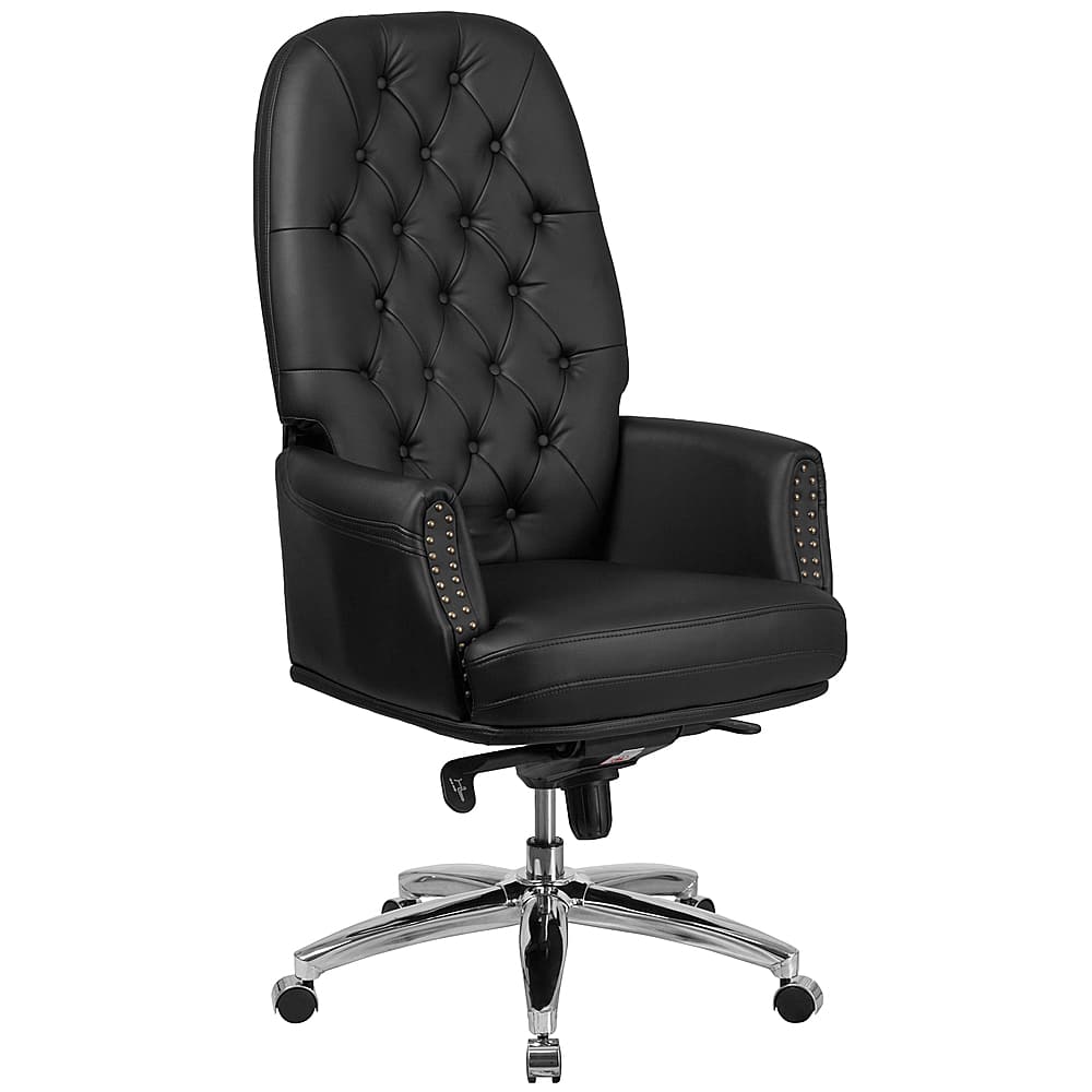 Front. Alamont Home - Hansel Traditional High Back Tufted Black LeatherSoft Multifunction Ergonomic Office Chair w/Arms - Black.
