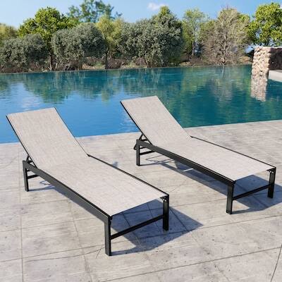 Angle. Crestlive Products - Crestlive Products Set of 2 Black Metal Frame Adjustbale Chaise Lounge Chair Mesh Seat - Beige.