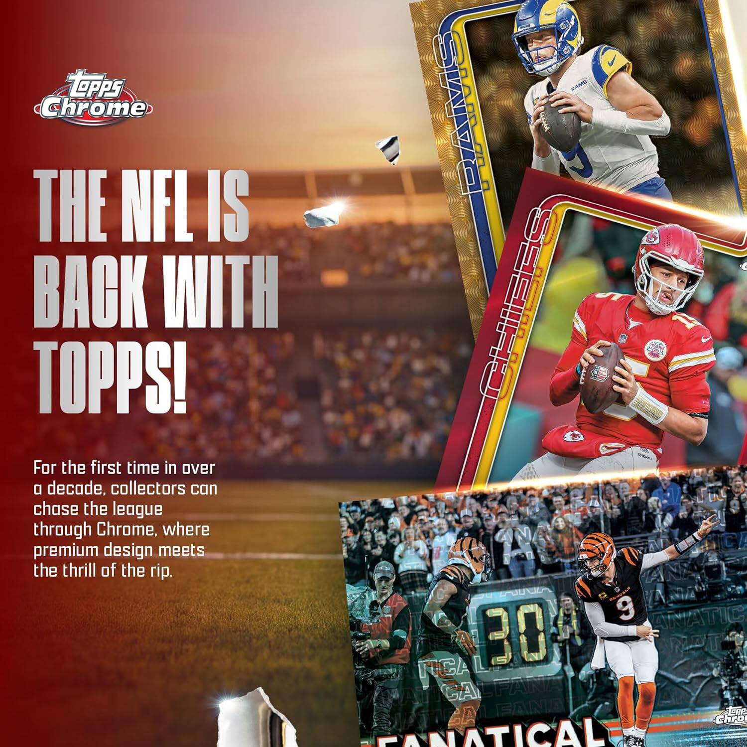 The NFL is back with Topps! For the first time in over a decade, collectors can chase the league through Chrome, where premium design meets the thrill of the rip.