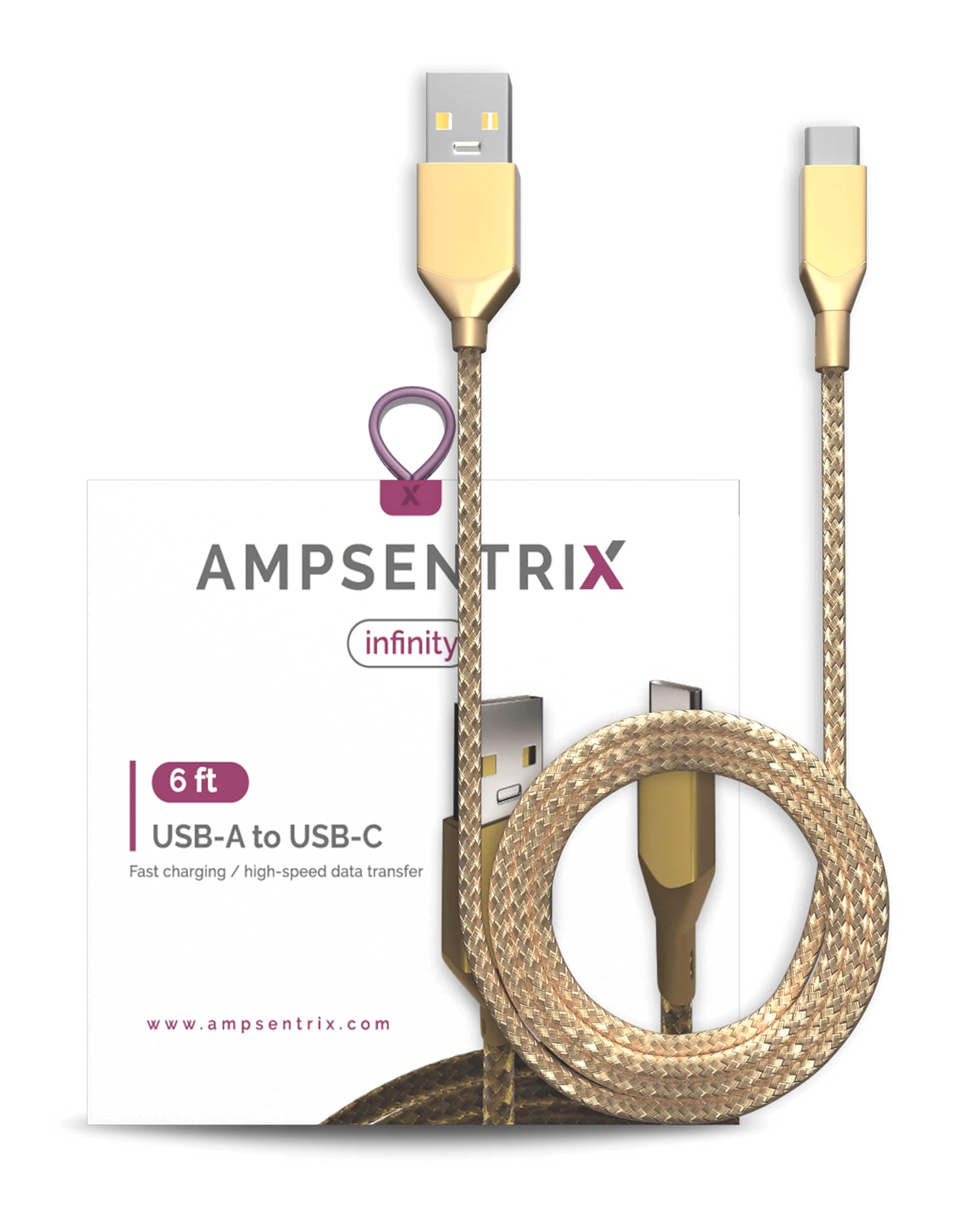 Ampsentrix - 6 ft USB Type C To USB Type A Cable (Infinity) - Gold