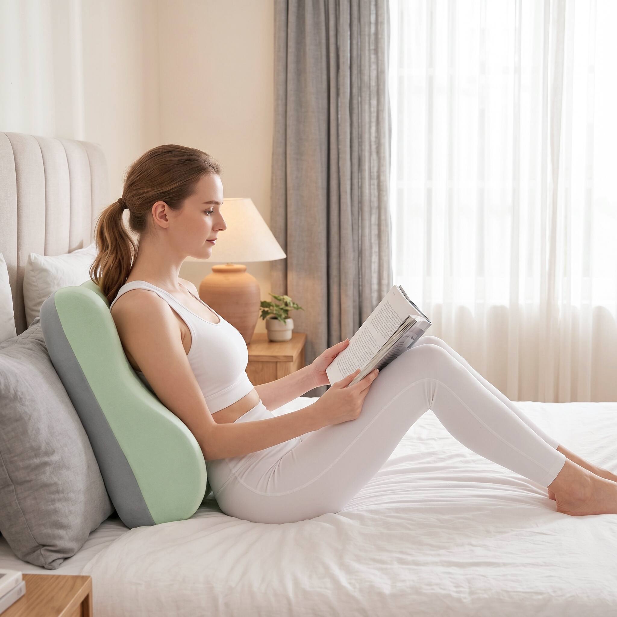 Angle. Z-Edge - Ergonomic Memory Foam Support Pillow, Contoured Lounger Cushion for Back Lumbar Support, Multi-Functional Comfort Pillow - Green.