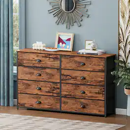 Furnulem - 8 Drawers Fabric Dresser Wide Dresser with Wood Top Storage Chest - Brown