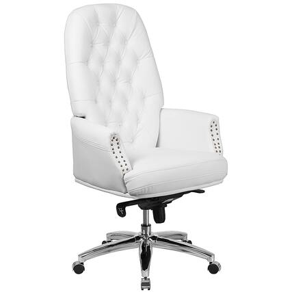 Front. Alamont Home - Hansel Traditional High Back Tufted White LeatherSoft Multifunction Ergonomic Office Chair w/Arms - White.
