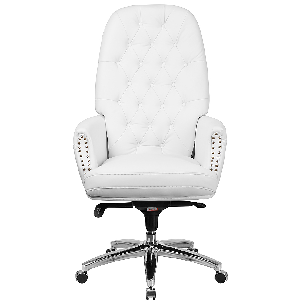 Tufted white leather low back office chair