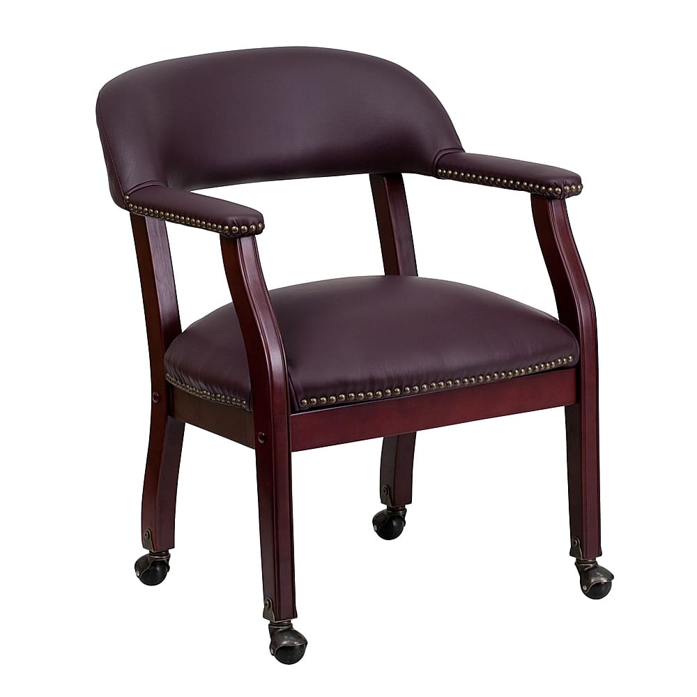 Alamont Home - Diamond Traditional Leather/Faux Leather Side Chair - Upholstered - Burgundy LeatherSoft - Front_Zoom