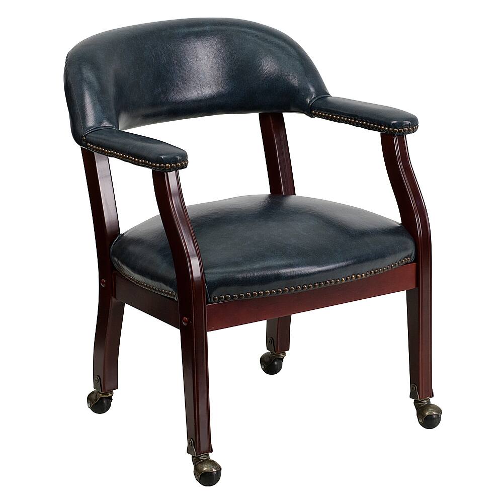 Alamont Home - Sarah Traditional Vinyl Side Chair - Upholstered - Navy Vinyl - Front_Zoom