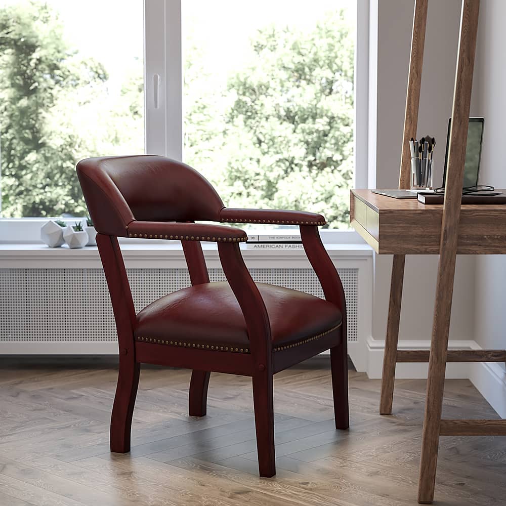 Alt View 12. Alamont Home - Diamond Traditional Vinyl Side Chair - Upholstered - Oxblood Vinyl.
