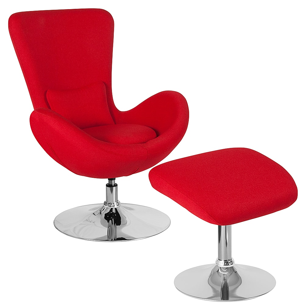 Front. Alamont Home - Egg  Contemporary Fabric Chair and Ottoman Set - Red Fabric.