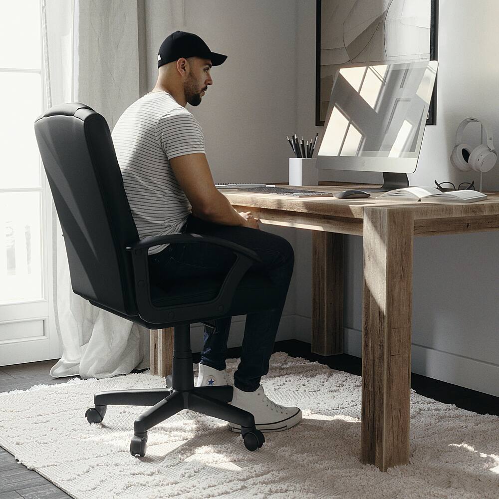 Alt View 15. Alamont Home - Coffman Contemporary Leather/Faux Leather Swivel Office Chair - Black.