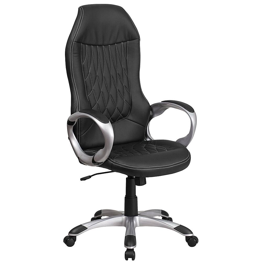 Front. Alamont Home - Contemporary Vinyl Executive Swivel Office Chair - Black Vinyl.