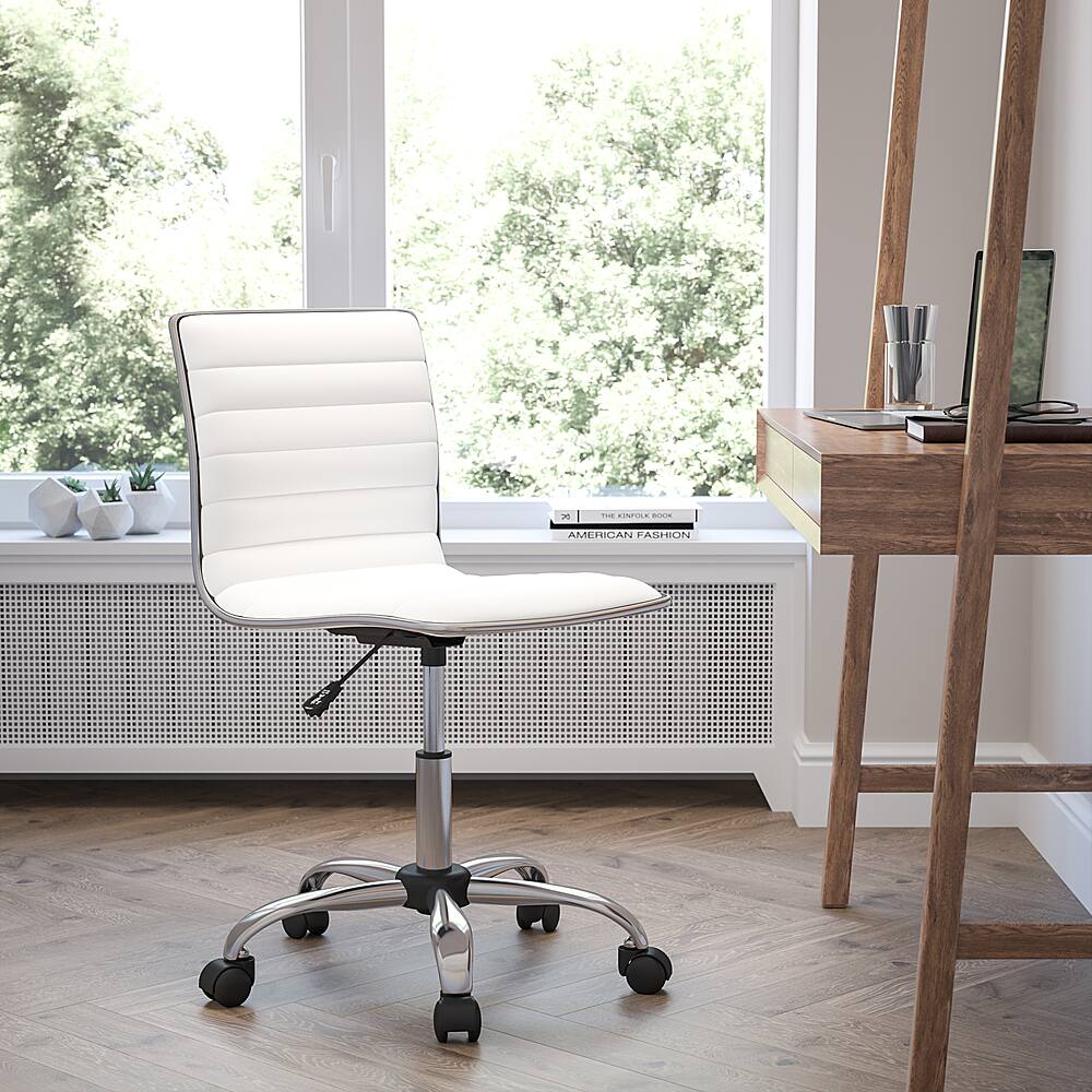 Alt View 12. Alamont Home - Alan Contemporary Vinyl Swivel Office Chair - White Vinyl/Chrome Frame.