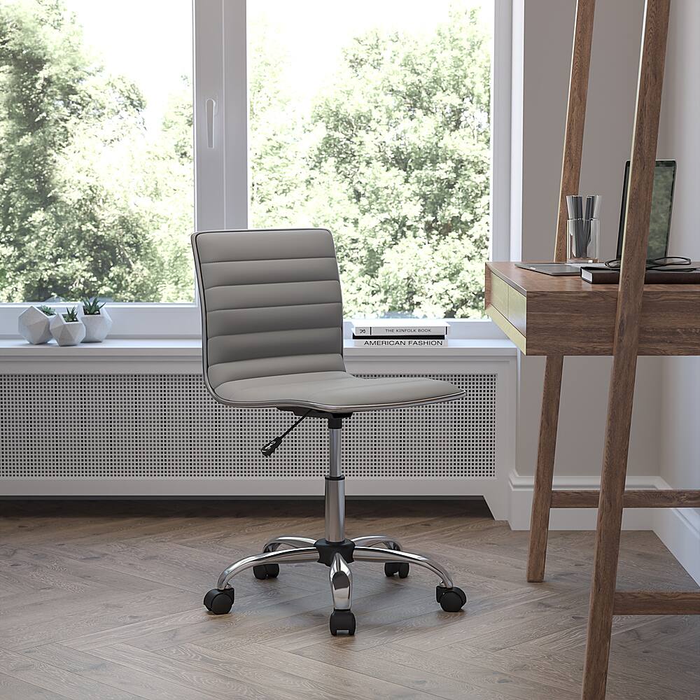 Alt View 12. Alamont Home - Alan Contemporary Vinyl Swivel Office Chair - Light Gray Vinyl/Chrome Frame.