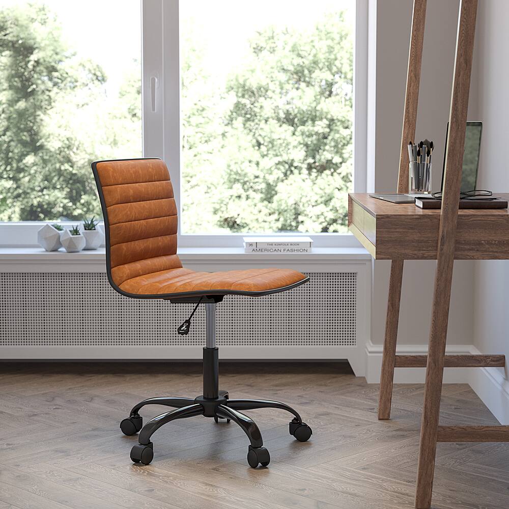 Alt View 12. Alamont Home - Alan Contemporary Vinyl Swivel Office Chair - Brown Vinyl/Black Frame.
