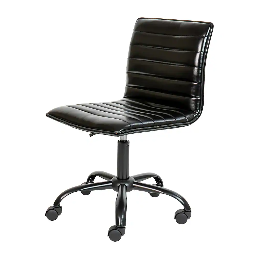Front. Alamont Home - Alan Contemporary Vinyl Swivel Office Chair - Black Vinyl/Black Frame.