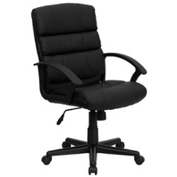 Flash Furniture - Lane Contemporary Leather/Faux Leather Swivel Office Chair - Black - Front_Zoom