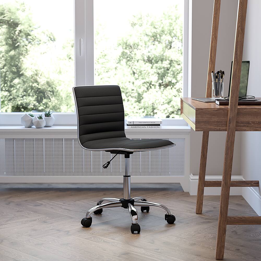 Alt View 12. Alamont Home - Alan Contemporary Vinyl Swivel Office Chair - Black Vinyl/Chrome Frame.