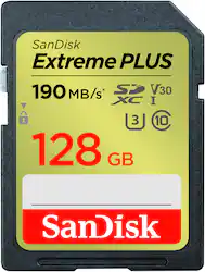 SanDisk - Extreme PLUS 128GB SDXC UHS-I Memory Card - Front_Zoom