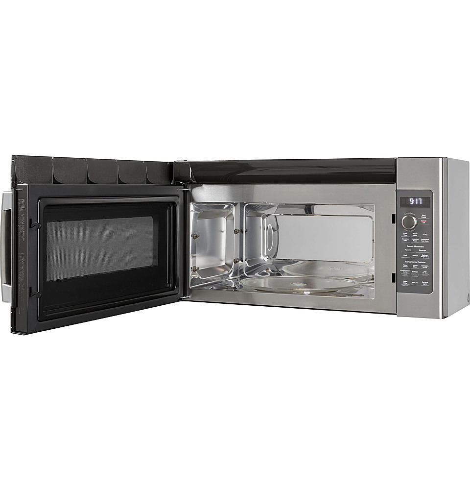 Angle View: GE Profile - Profile Series 1.7 Cu. Ft. Convection Over-the-Range Microwave with Sensor Cooking and Chef Connect - Stainless Steel