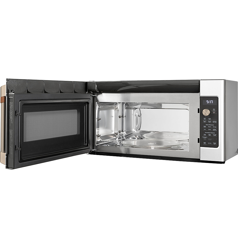 Angle View: Café - 1.7 Cu. Ft. Convection Over-the-Range Microwave with Air Fry - Stainless steel