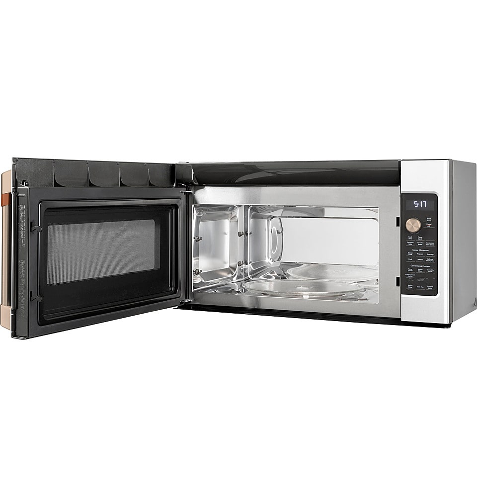 Angle. Café - 1.7 Cu. Ft. Convection Over-the-Range Microwave with Air Fry - Stainless Steel.