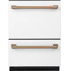 Café - 24" Top Control Built-In Double Drawer Dishwasher, Customizable - Matte White - Front_Zoom