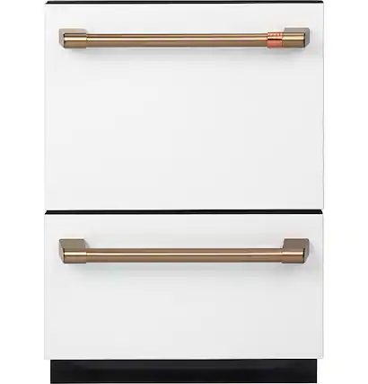 Front. Café - 24" Top Control Built-In Double Drawer Dishwasher, Customizable - Matte White.