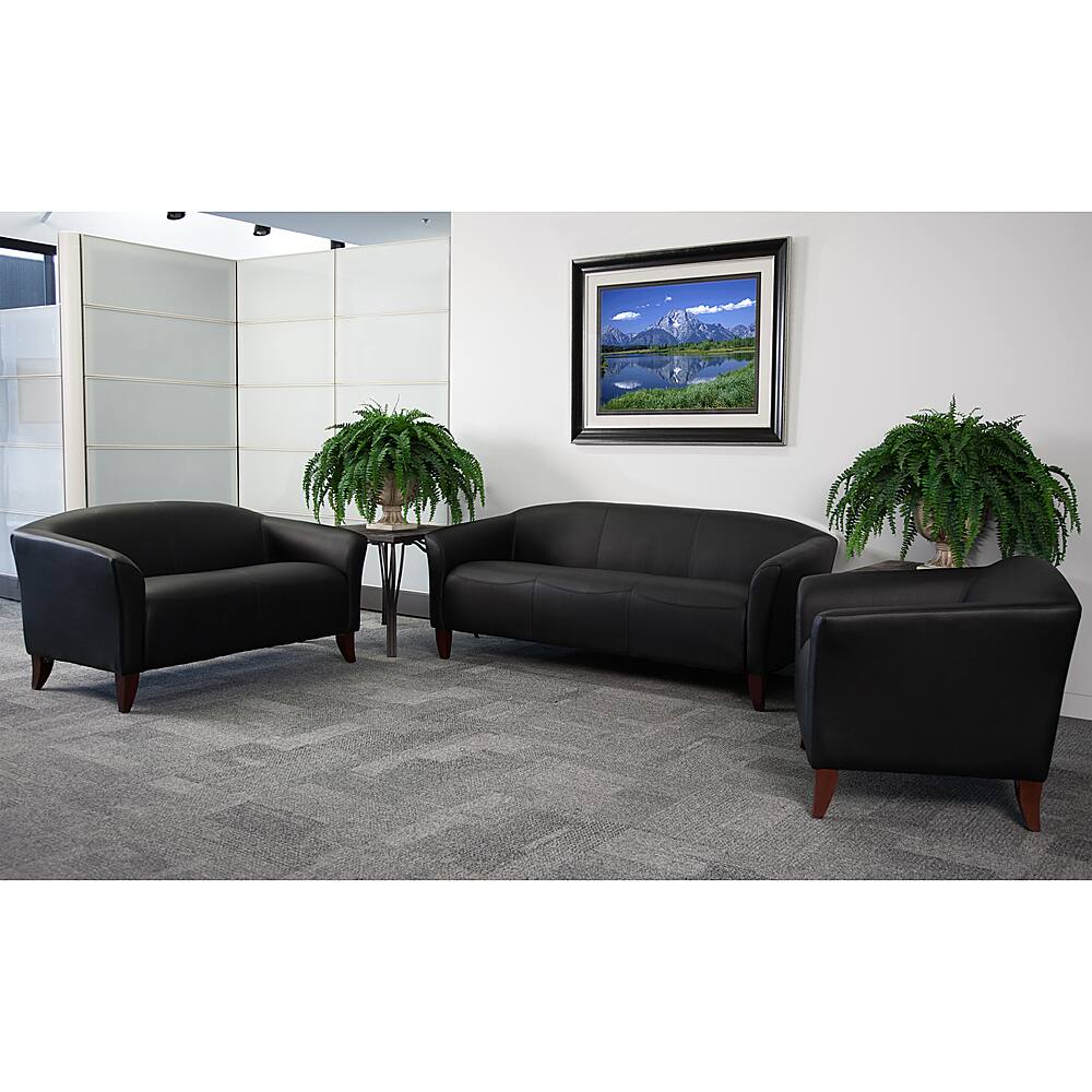 Alt View 1. Alamont Home - HERCULES Imperial Contemporary 5-Seat Leather/Faux Leather Reception Sofas (5-Piece Set) - Black.