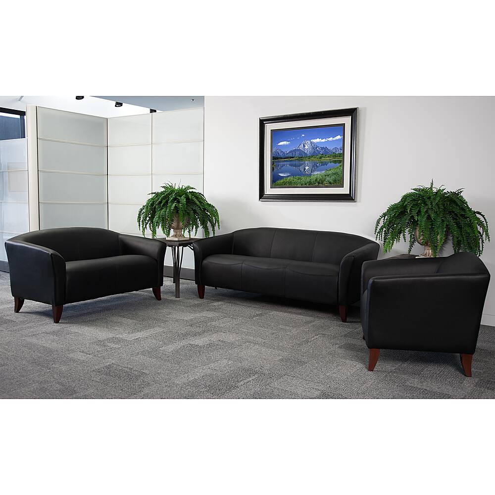 Alt View 1. Alamont Home - Hercules Imperial Contemporary 3-seat Leather/Faux Leather Reception Sofa - Black.