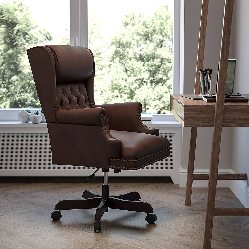 Alt View 12. Alamont Home - Ainslie Traditional Leather/Faux Leather Executive Swivel Office Chair - Brown.