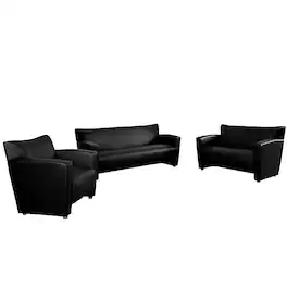 Alamont Home - HERCULES Majesty Contemporary 5-Seat Leather/Faux Leather Reception Sofas (5-Piece Set) - Black