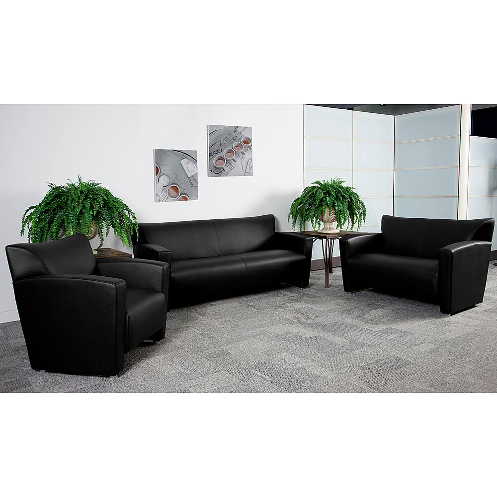 Alt View 1. Alamont Home - HERCULES Majesty Contemporary 5-Seat Leather/Faux Leather Reception Sofas (5-Piece Set) - Black.
