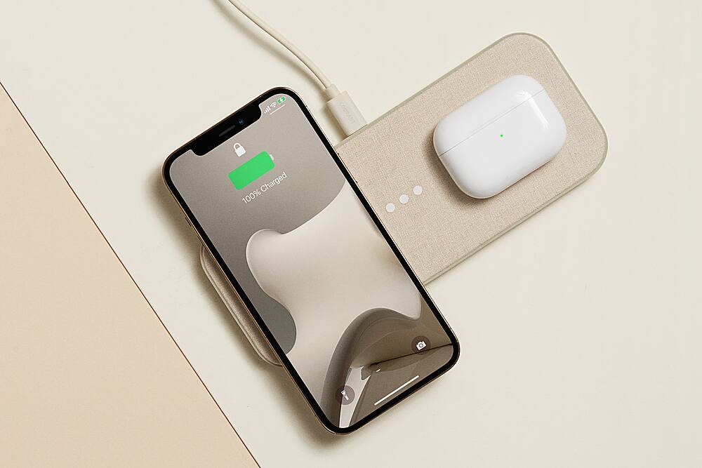 Alt View 1. Courant - Essentials CATCH:2 20W Qi-Certified Multi-Device Wireless Charger for iPhone and Android - Natural.