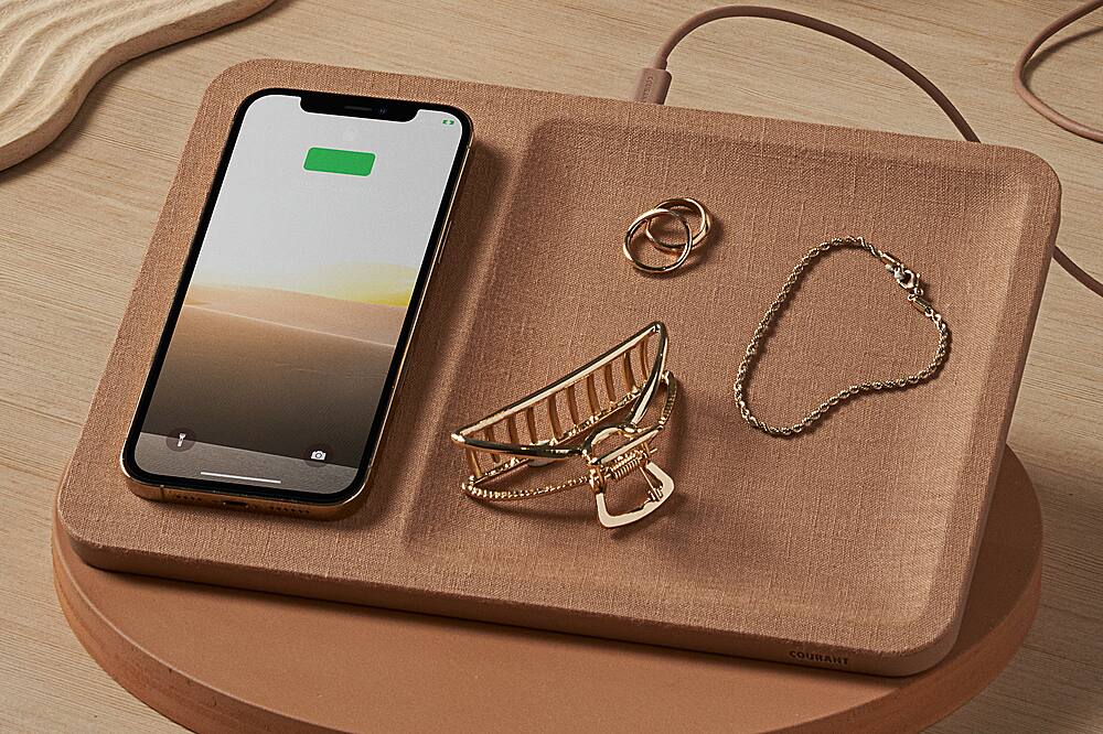 Alt View 1. Courant - Essentials CATCH:3 10W Qi-Certified Wireless Charger with Accessory Tray - Camel.