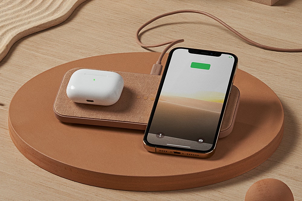Alt View 1. Courant - Essentials CATCH:2 20W Qi-Certified Multi-Device Wireless Charger for iPhone and Android - Camel.