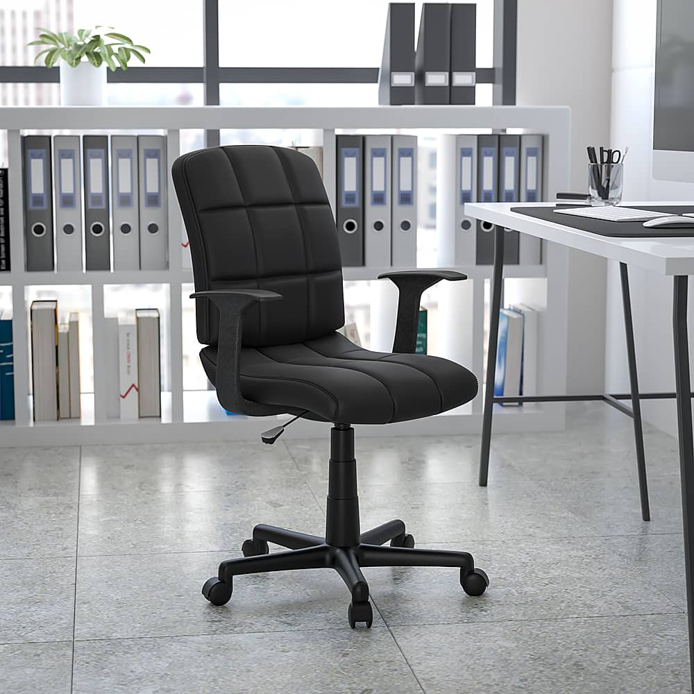 Alt View 12. Alamont Home - Clayton Modern Vinyl Swivel Office Chair with Arms - Black.