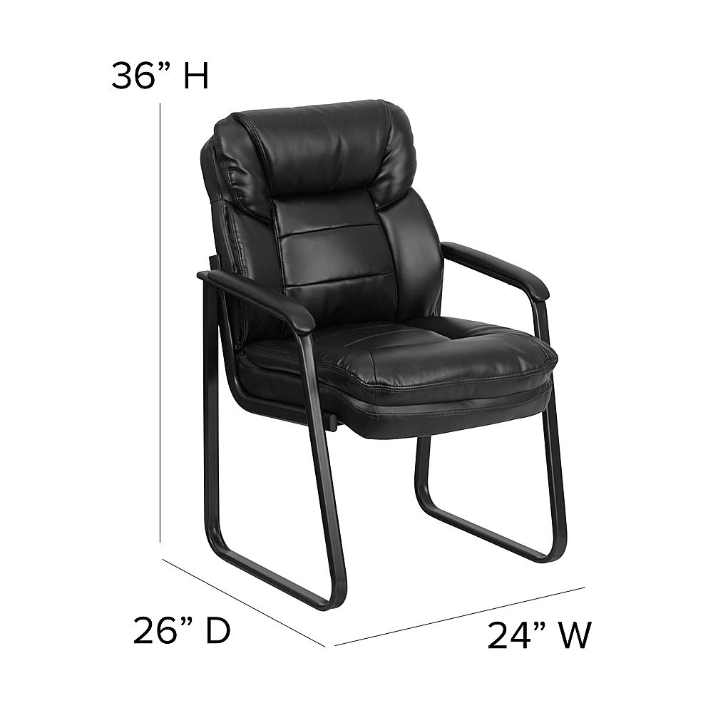 Black Leathersoft Executive Side Reception Chair w/ Lumbar Support & Sled Base 