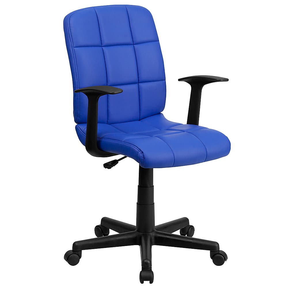 Front. Alamont Home - Clayton Modern Vinyl Swivel Office Chair with Arms - Blue.