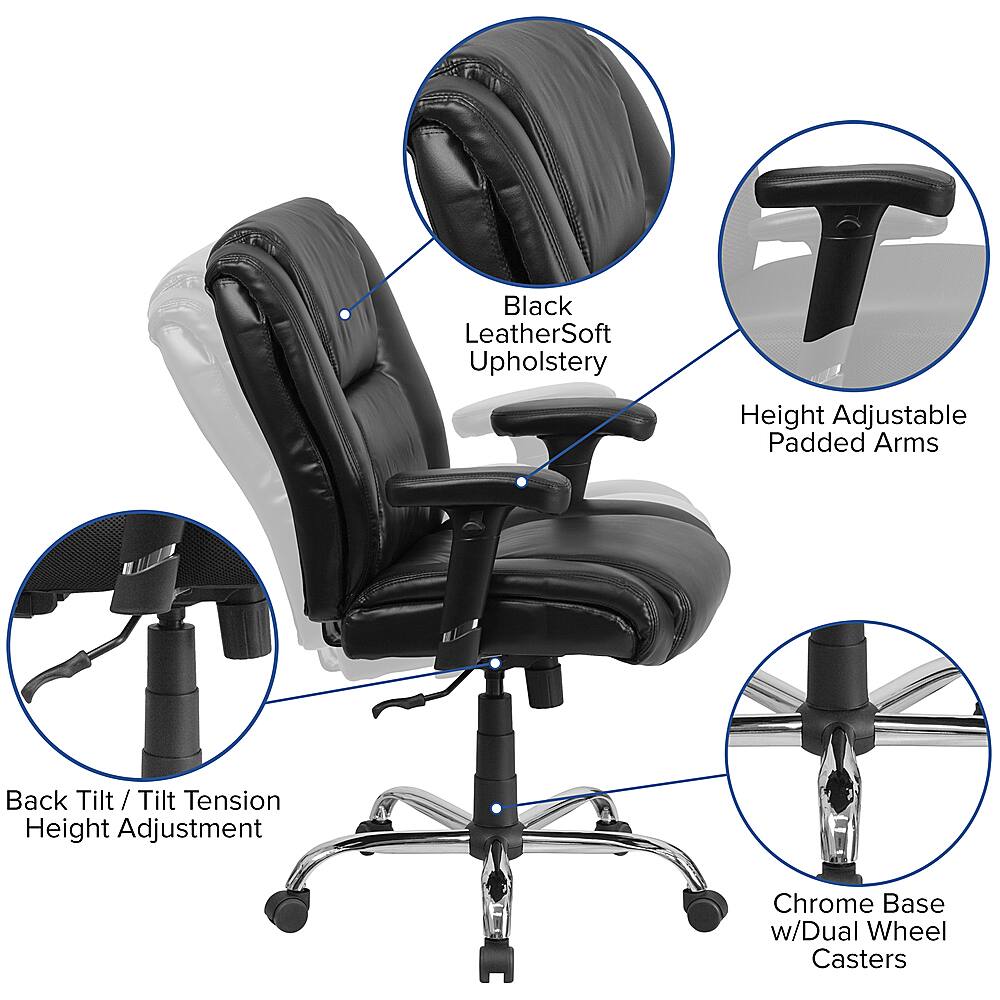 Alt View 40. Alamont Home - Hercules Big & Tall 400 lb. Rated Black LeatherSoft Chair w/Chrome Base & Adjustable Arms - Black.