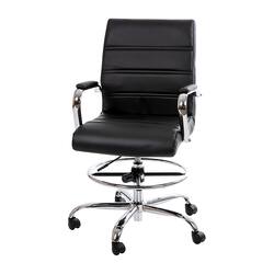Flash Furniture - Whitney Modern Leather/Faux Leather Drafting Chair - Black - Front_Zoom