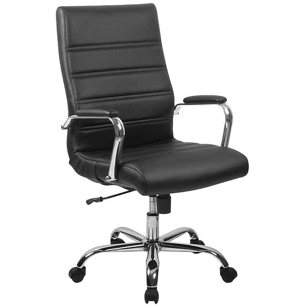 Front. Alamont Home - Whitney High Back Modern Leather/Faux Leather Executive Swivel Office Chair - Black LeatherSoft/Chrome Frame.