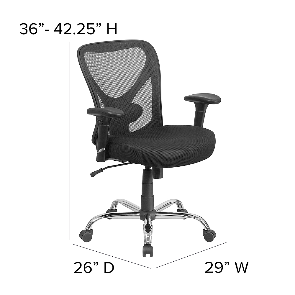 A Line Furniture Werth Big and Tall Black Fabric Executive Swivel Office Chair with Extra Wide Seat and Height Adjustable Arms, Size: 1