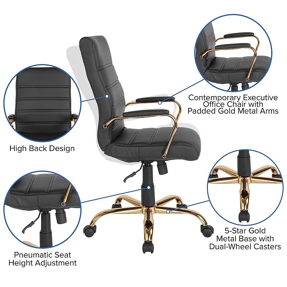 Alt View 40. Alamont Home - Whitney High Back Modern Leather/Faux Leather Executive Swivel Office Chair - Black LeatherSoft/Gold Frame.