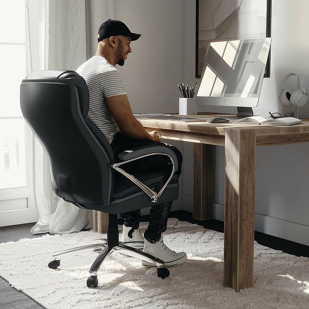 Alt View 15. Alamont Home - Hercules Big & Tall 500 lb. Rated Black LeatherSoft Swivel Office Chair w/Extra Wide Seat - Black.
