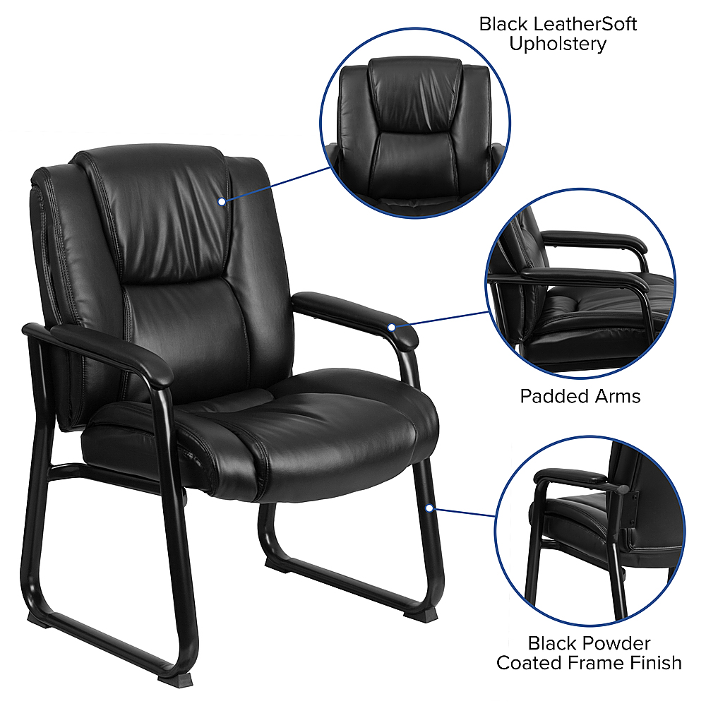 500-Pound Black Flash Furniture Hercules Series Big and Tall Leather Executive Side Chair with Sled Base and Padded Arms
