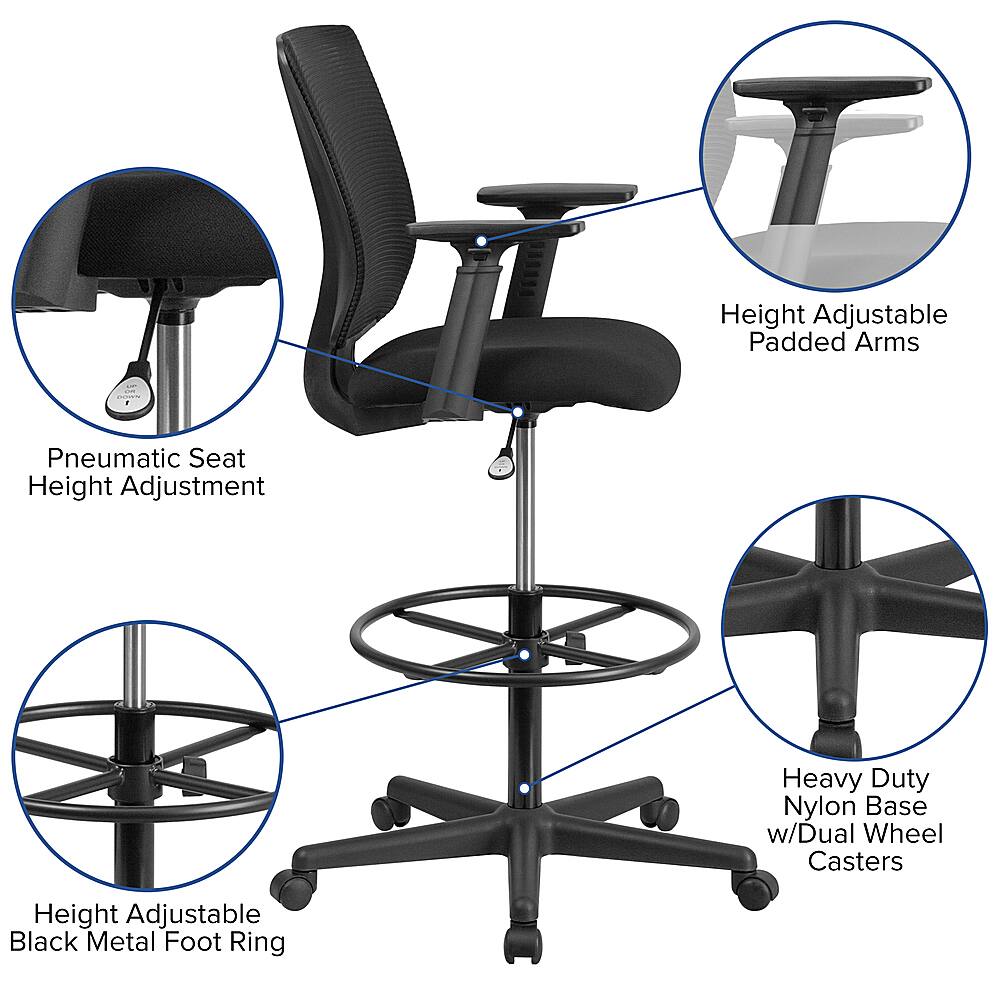 Alt View 40. Alamont Home - Harper Contemporary Fabric Drafting Stool - Black.