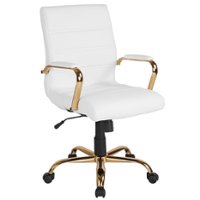 Flash Furniture - Whitney Mid-Back Modern Leather/Faux Leather Executive Swivel Office Chair - White LeatherSoft/Gold Frame - Front_Zoom