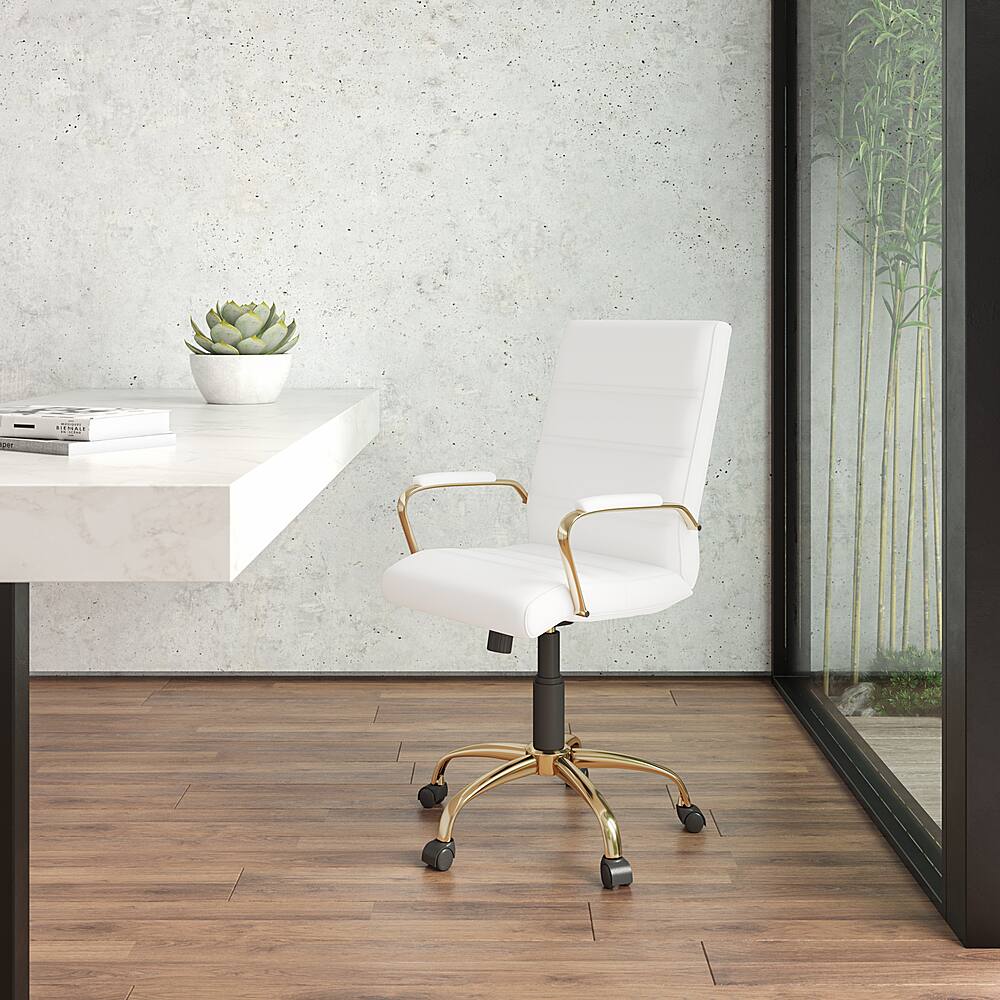Alt View 12. Alamont Home - Whitney Mid-Back Modern Leather/Faux Leather Executive Swivel Office Chair - White LeatherSoft/Gold Frame.