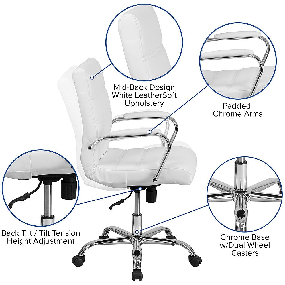 Alt View 40. Alamont Home - Whitney Mid-Back Modern Leather/Faux Leather Executive Swivel Office Chair - White LeatherSoft/Chrome Frame.